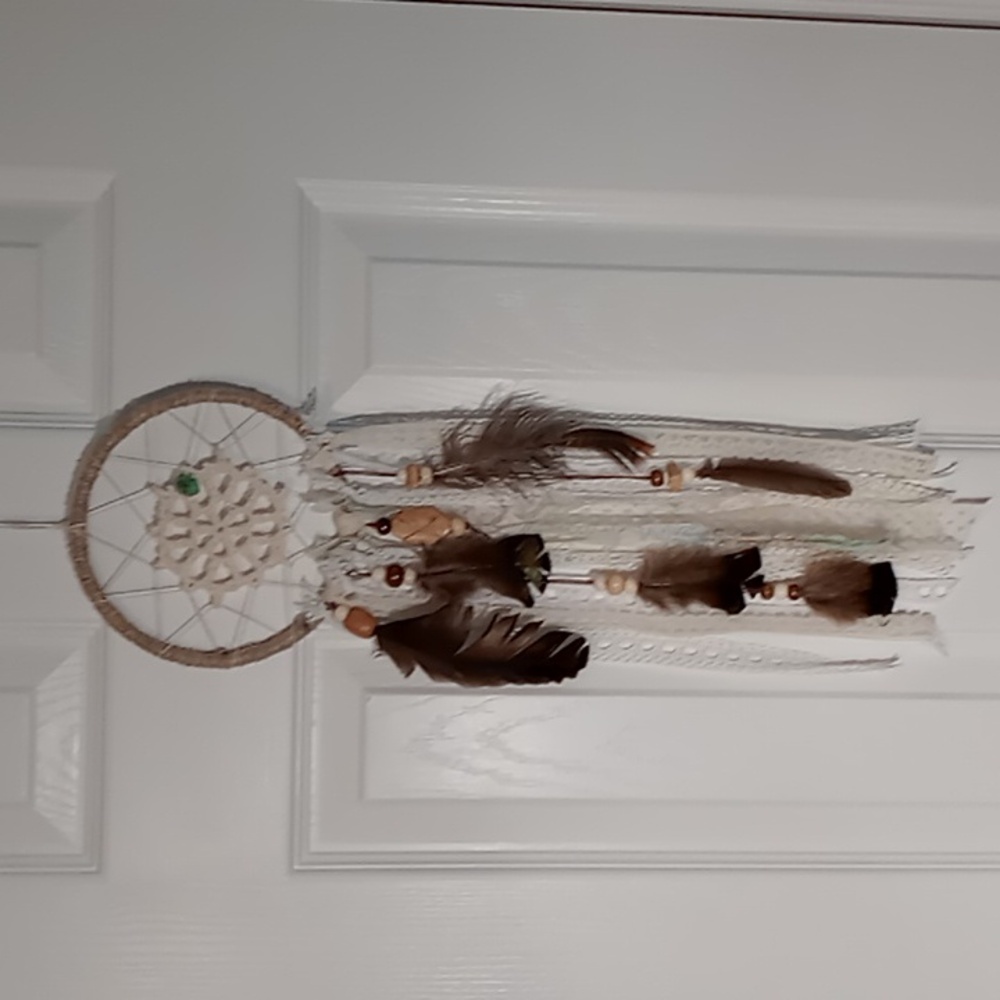 Handmade Dream Catcher Wild Turkey Feathers and Turquoise